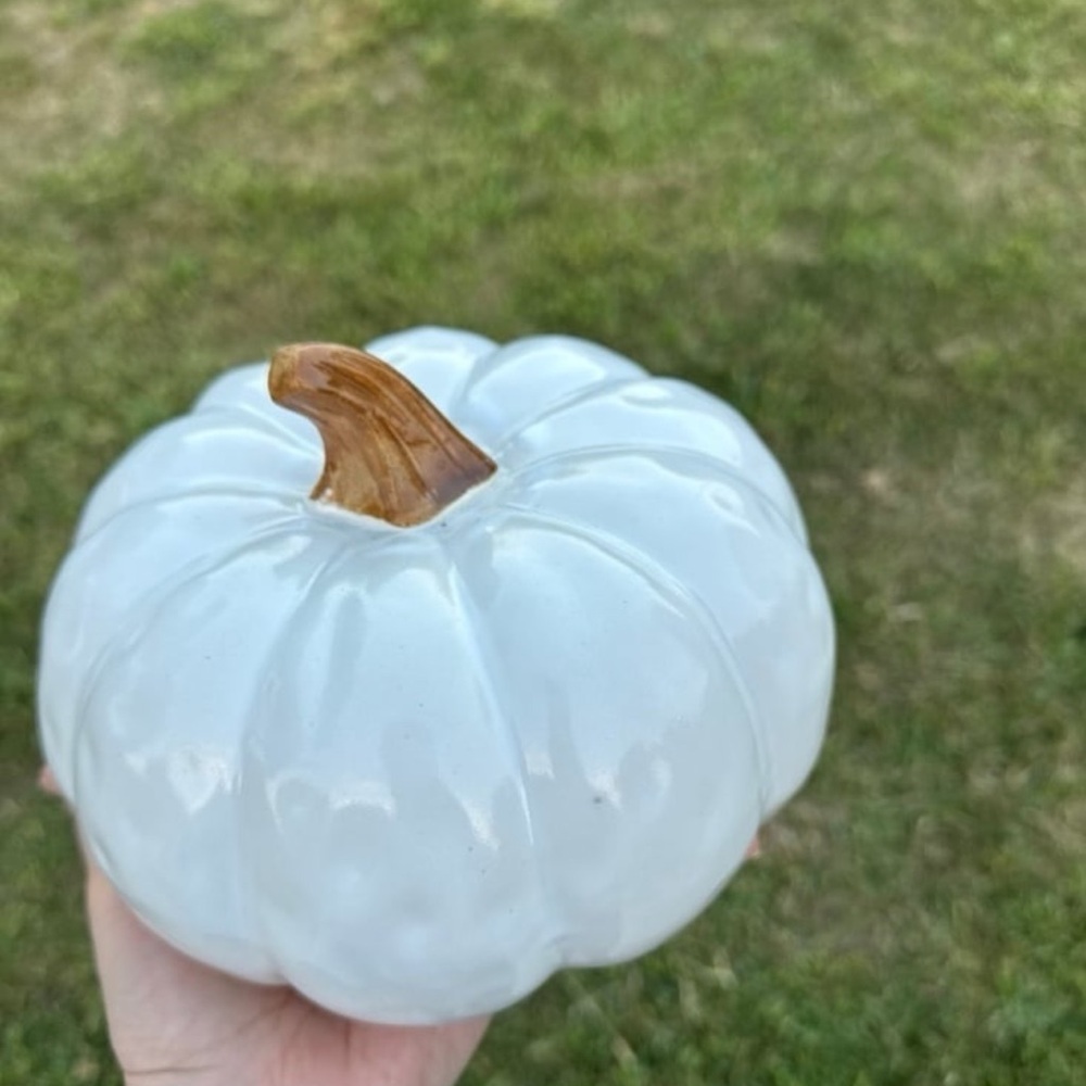 Autumn Blessing White 7.5inch Diameter Glazed Ceramic Pumpkin